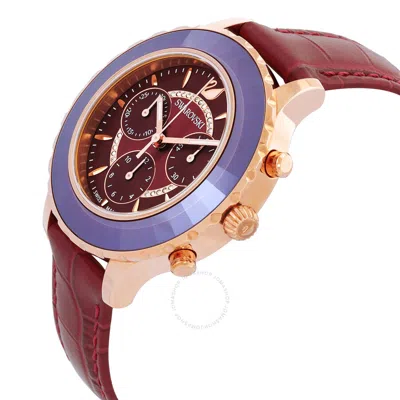 Shop Swarovski Octea Lux Sport Chronograph Quartz Red Dial Ladies Watch 5547642 In Red   / Gold Tone / Rose / Rose Gold Tone