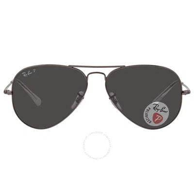 Shop Ray Ban Aviator Metal Ii Polarized Black Aviator Unisex Sunglasses Rb3689 004/48 58 In Black / Gun Metal / Gunmetal