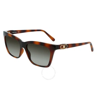 Shop Ferragamo Salvatore  Grey Gradient Rectangular Ladies Sunglasses Sf1027s 214 55 In Grey / Tortoise