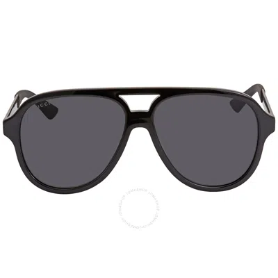 Shop Gucci Grey Pilot Men's Sunglasses Gg0688s 001 59 In Black / Grey