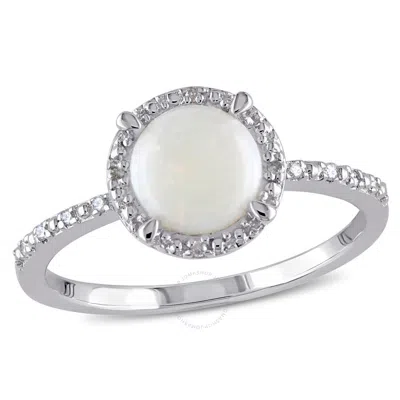 Shop Amour Opal And Diamond Accent Halo Ring In Sterling Silver In White