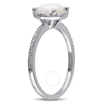 Shop Amour Opal And Diamond Accent Halo Ring In Sterling Silver In White