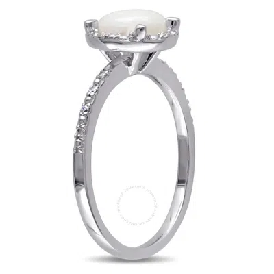 Amour Opal And Diamond Accent Halo Ring In Sterling Silver In White