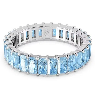 Swarovski Matrix Band Ring Rhodium Shiny Aquamarine In Blue