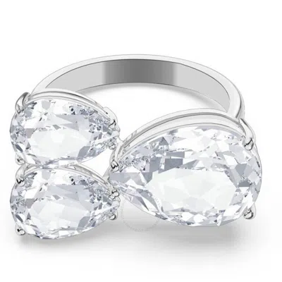 Shop Swarovski Rhodium Plate Millenia Pear Cut Crystal Cocktail Ring In White