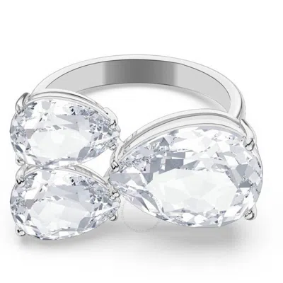 Swarovski Rhodium Plate Millenia Pear Cut Crystal Cocktail Ring In White