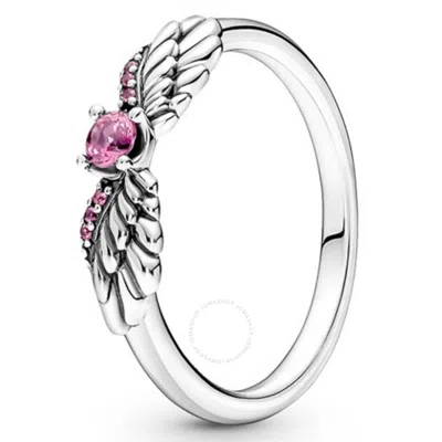 Shop Pandora Ladies Angel Wings Sparkling Sterling Silver Ring In Pink / Silver