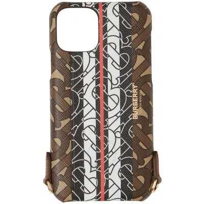 Shop Burberry Monogram Stripe Iphone 11 Pro Case Lanyard In Bridle Brown