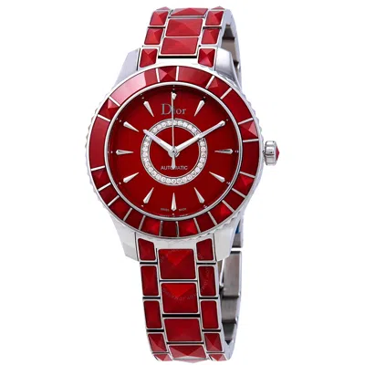 Shop Dior Christal Crystal Red Lacquered/diamond Dial Ladies Watch Cd144511m001
