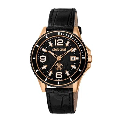 Shop Roberto Cavalli Fashion Watch Quartz Black Dial Men's Watch Rv1g217l0031 In Black / Gold Tone / Rose / Rose Gold Tone