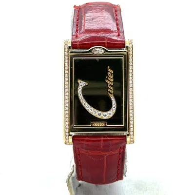 Shop Cartier Basculante Quartz Diamond Ladies Watch 2480 In Red   / Gold / Gold Tone / Yellow