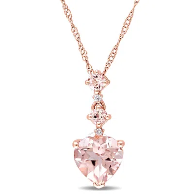 Shop Amour Heart-cut Morganite And Diamond Accent Tiered Dangle Necklace In 14k Rose Gold In Pink