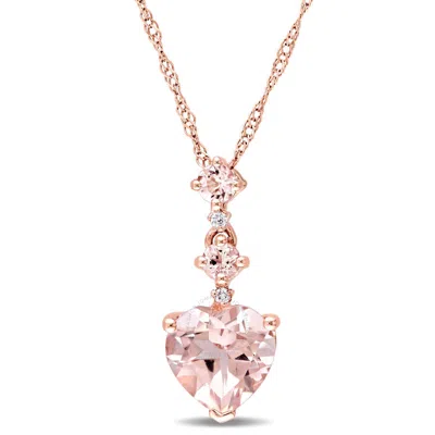 Amour Heart-cut Morganite And Diamond Accent Tiered Dangle Necklace In 14k Rose Gold In Pink