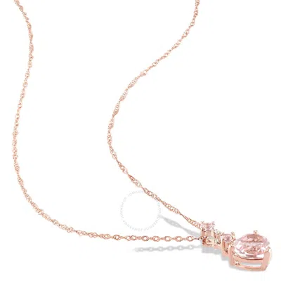 Amour Heart-cut Morganite And Diamond Accent Tiered Dangle Necklace In 14k Rose Gold In Pink