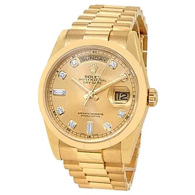 Shop Rolex Day-date Automatic Chronometer Diamond Champagne Dial Men's Watch 118208 Cdp In Champagne / Gold / Gold Tone / Yellow