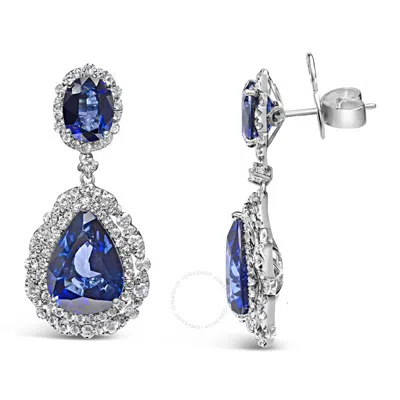 Haus Of Brilliance 18k White Gold Blue Sapphire 2 3/4 Cttw Diamond Halo Drop Dangle Earring (g-h Col In White