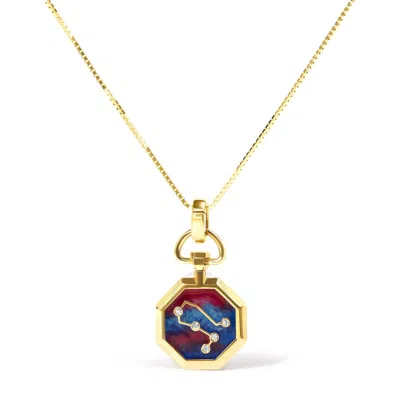 Haus Of Brilliance 18k Yellow Gold Diamond Gemini Constellation With Red And Blue Enamel 18" Inch Ne In Yellow