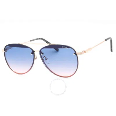 Shop Guess Factory Blue Gradient Pilot Ladies Sunglasses Gf0386 28w 63 In Blue / Gold / Rose / Rose Gold
