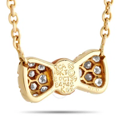 Shop Van Cleef & Arpels  Van Cleef   Arpels 18k Yellow Gold 0.39ct Diamond And Coral Bow Necklace Vc28 030824 In Multi-color
