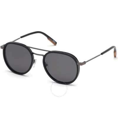 Shop Ermenegildo Zegna Polarized Smoke Round Men's Sunglasses Ez0127 01d 54 In Black / Dark