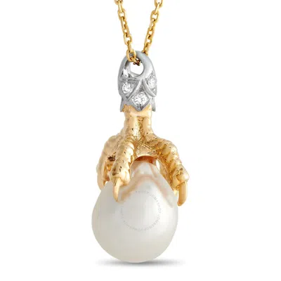 Shop Carrera Y Carrera 18k Yellow And White Gold Diamond And Pearl Eagle S Talons Necklace Car2 In Multi-color