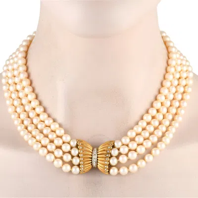 Shop Lb Exclusive 18k Yellow Gold 0.35ct Diamond 4 Strand Pearl Necklace Mf33 031524 In Multi-color