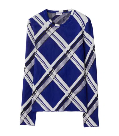 Shop Burberry Silk Check Sweater In Blue
