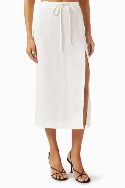 Matthew Bruch Drawstring Slit Midi Skirt In White In White