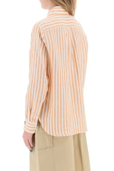 Shop Weekend Max Mara Linen Striped Shirt For Men By Lari In Orange,white