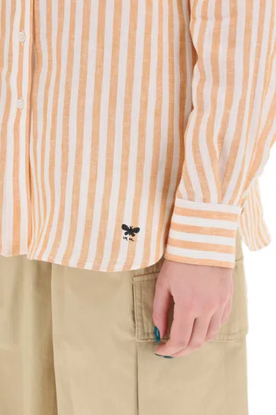 Shop Weekend Max Mara Linen Striped Shirt For Men By Lari In Orange,white
