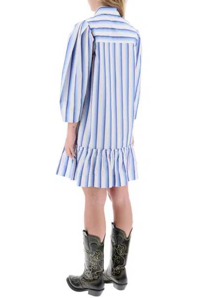 Shop Ganni Striped Dress With Ruffles. In Pink