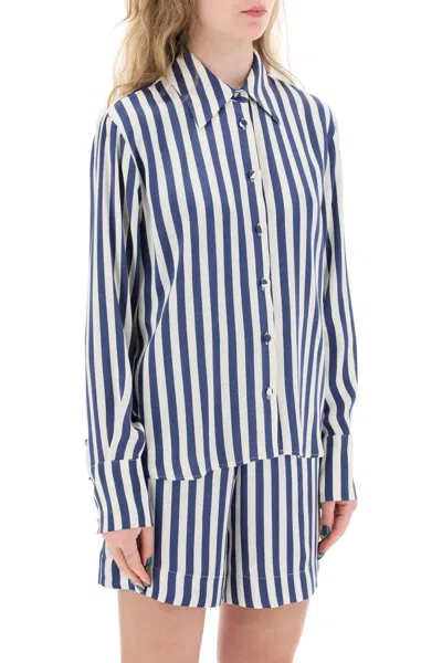 Shop Mvp Wardrobe "striped Charmeuse Shirt By Le In White,blue