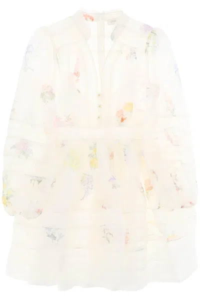 Shop Zimmermann "mini Nature Floral Organza Dress" In White