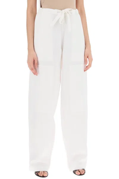 Shop Ferragamo Work  Linen Blend Pants With Patchwork In White