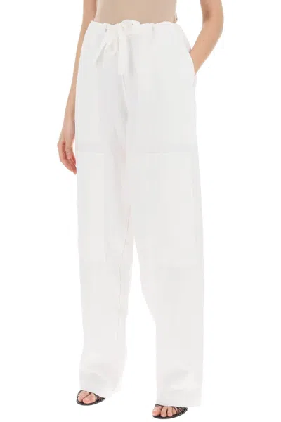 Shop Ferragamo Work  Linen Blend Pants With Patchwork In White
