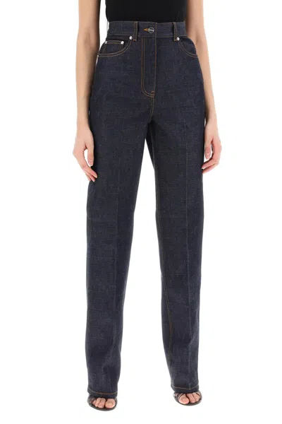 Shop Ferragamo Straight Jeans With Contrasting Stitching Details. In Blue