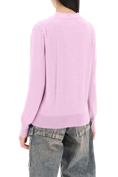 Shop Marant Etoile Karin Cardigan With Logo Intarsia In Neutro,pink