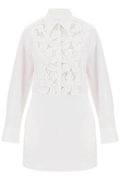 Shop Valentino "mini Dress In Compact Poplin With Hibisc In White