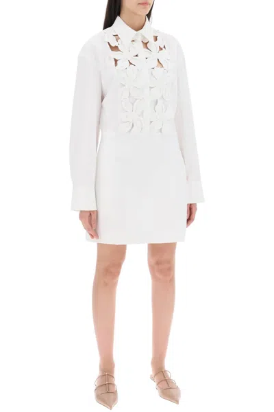 Shop Valentino "mini Dress In Compact Poplin With Hibisc In White