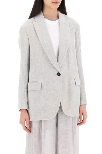 Shop Brunello Cucinelli Linen Mélange Jacket In Grey