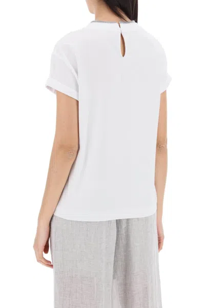 Shop Brunello Cucinelli Cotton T-shirt With Precious Coll In White
