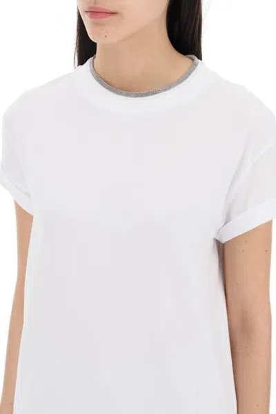 Shop Brunello Cucinelli Cotton T-shirt With Precious Coll In White