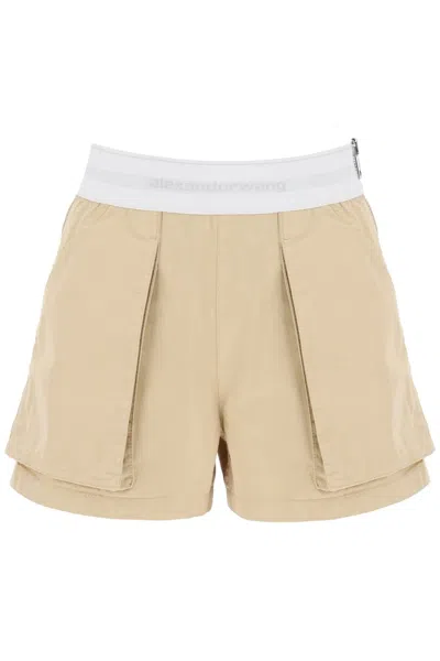 Shop Alexander Wang Cargo Shorts With Elastic Waistband In Beige