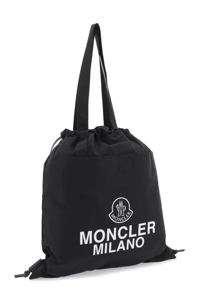 Shop Moncler Drawstring Aq Tote Bag With In Black