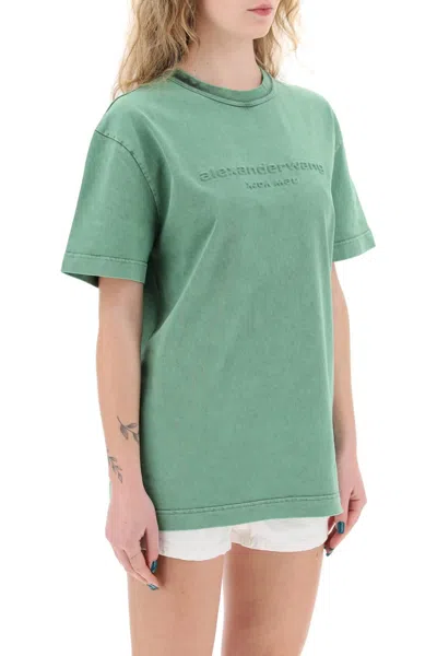 Shop Alexander Wang "raised Logo T-shirt With Emb In Green