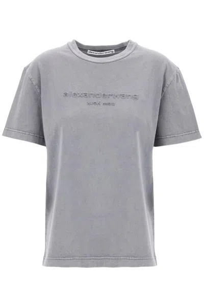 Shop Alexander Wang "raised Logo T-shirt With Emb In Grey