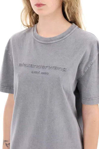 Shop Alexander Wang "raised Logo T-shirt With Emb In Grey