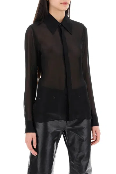 Shop Ami Alexandre Mattiussi Semi-transparent Silk Shirt In Black