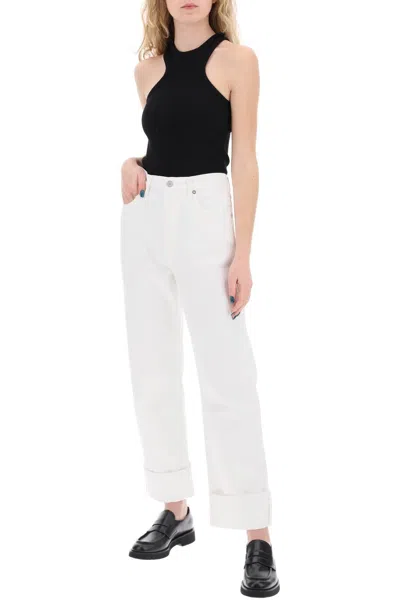 Shop Agolde Ca  Straight Jeans With Low Crotch Fran In White