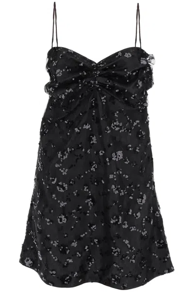 Shop Ganni Mini Dress With Sequins In Black